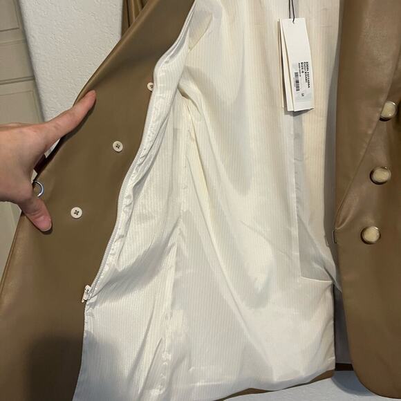Veronica Beard NWT Beacon Faux Leather Dickey Jacket Khaki Vegan Leather 6 - Picture 7 of 12